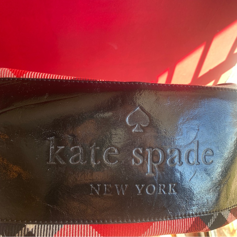 Run your holiday bag rare large Kate Spade Red & Black fabric plaid with patent - Picture 11 of 11